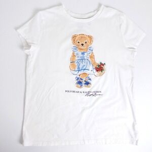 Ralph Lauren Polo Bear Strawberry Basket Embroidered White T-Shirt Girls L 12-14